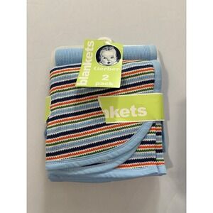 New 2 Pack Gerber Thermal Waffle Weave Receiving Blankets Blue Striped NOS 30x30